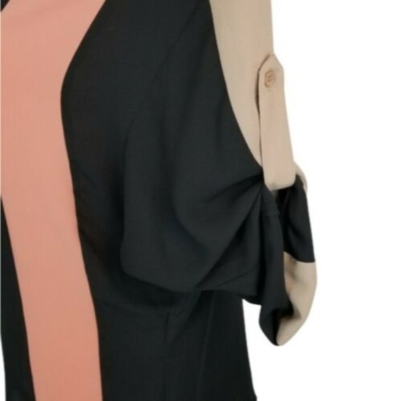 BCBGMaxazria Jane Color Block Blouse Size XS Split Tuxedo Hem Roll Tab S… - Picture 6 of 12